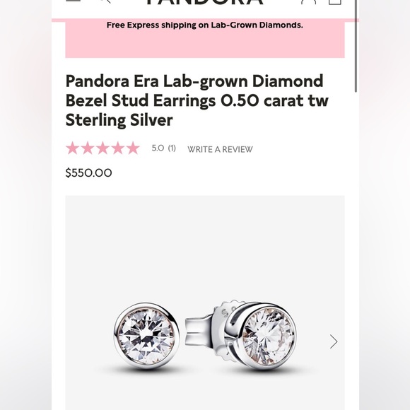 NEW❗️Pandora Era Lab-grown Diamond Bezel Stud Earrings 0.50 carat - Picture 1 of 5